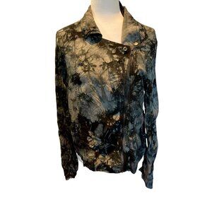 NWT Evereve Marrakech Women's Gray and Black Tie Dye Moto Jacket Size S
